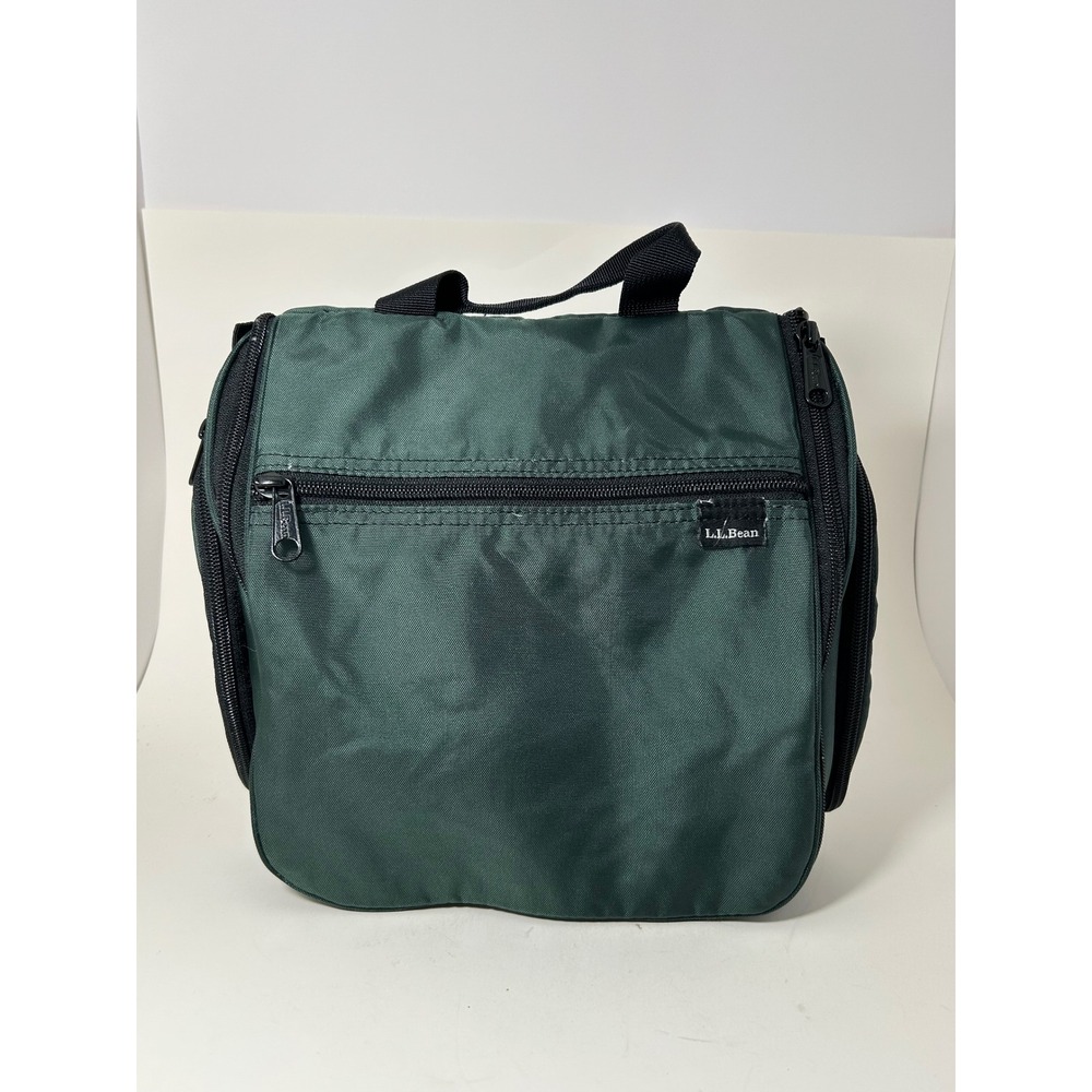 LL Bean Hanging Toiletry Bag Organizer Hunter Green Nylon Travel Dopp Kit‎